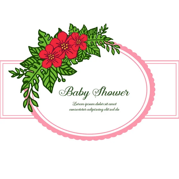 Vector illustration decor of card baby shower for beauty red flower frames — Stock Vector