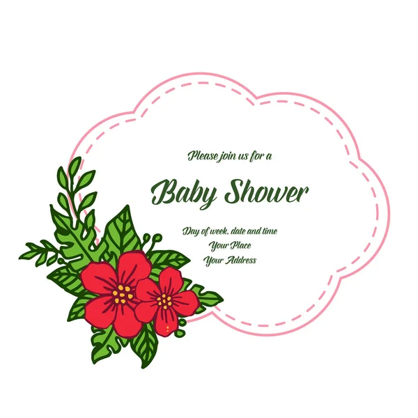 Illustration vectorielle décor de carte bébé douche pour cadres de fleurs rouges beauté — Image vectorielle