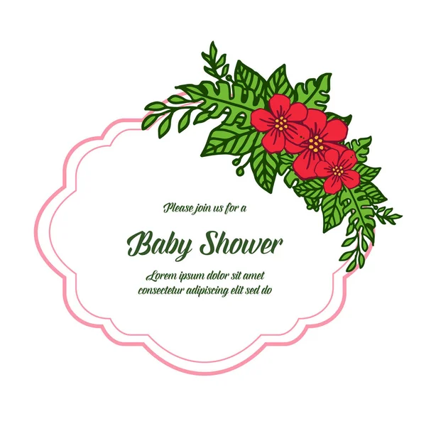 Tarjeta de invitación de ilustración vectorial baby shower para marcos de flores rojas de arte — Vector de stock