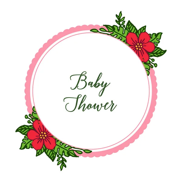Carte d'invitation d'illustration vectorielle baby shower pour cadres de fleurs rouges art — Image vectorielle