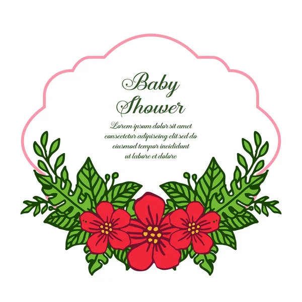 Vector illustration invitation card baby shower for art red flower frames — Stock Vector