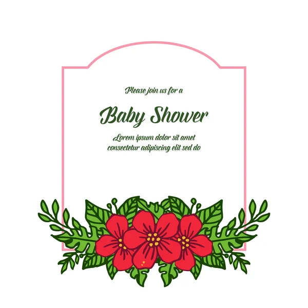 Illustration vectorielle forme de carte bébé douche pour très beau cadre de fleur rouge — Image vectorielle