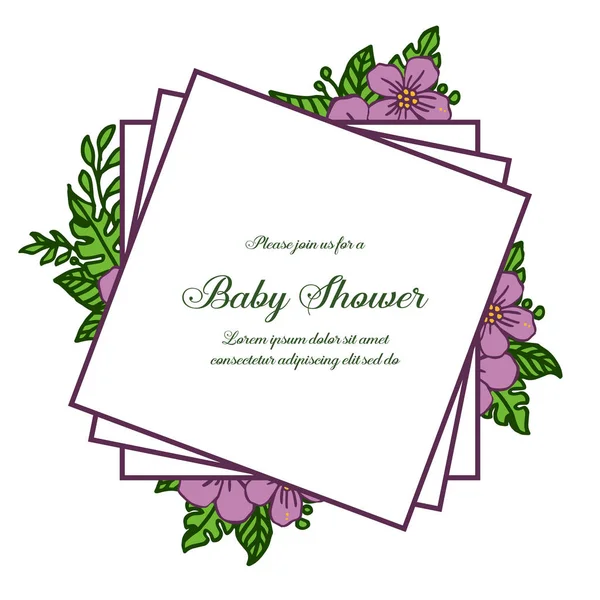 Vector illustration frame flower purple and leaves green with template baby shower