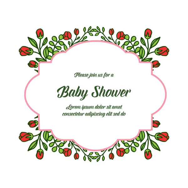 Vector illustration banner baby shower for various art of green leafy flower frame — Stock Vector