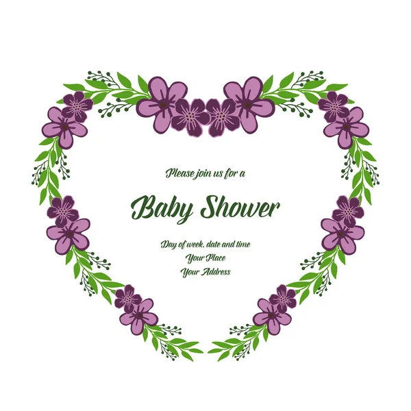 Векторная иллюстрация декора карточки baby shower для красоты фиолетовых цветочных рамок — стоковый вектор