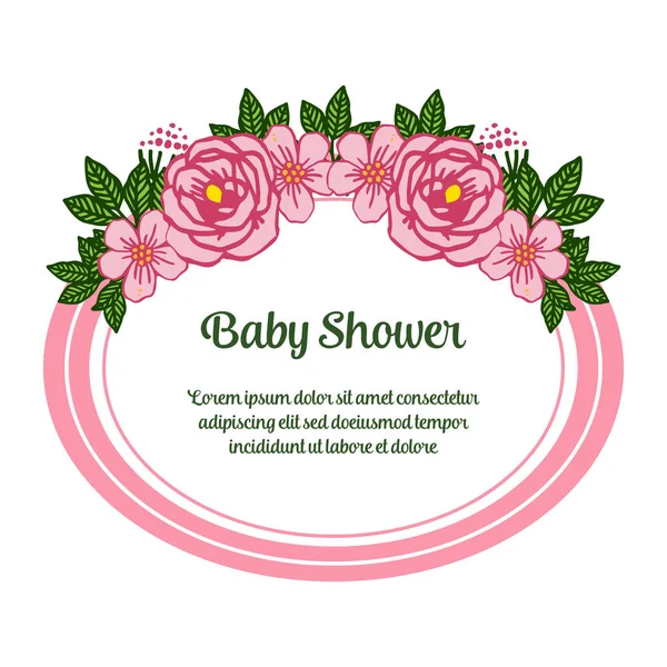 Illustration vectorielle lettre bébé douche avec foule de rose rose cadre fleur — Image vectorielle