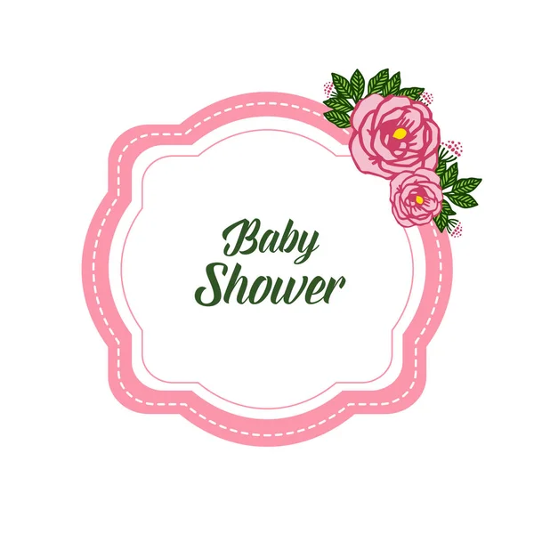 Illustrazione vettoriale scrittura baby shower con texture rosa cornice floreale — Vettoriale Stock