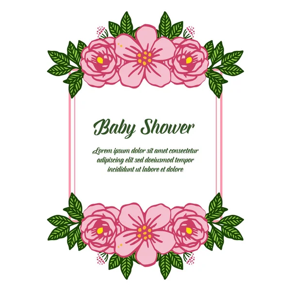 Illustration vectorielle décor de carte baby shower avec cadre rose fleur — Image vectorielle