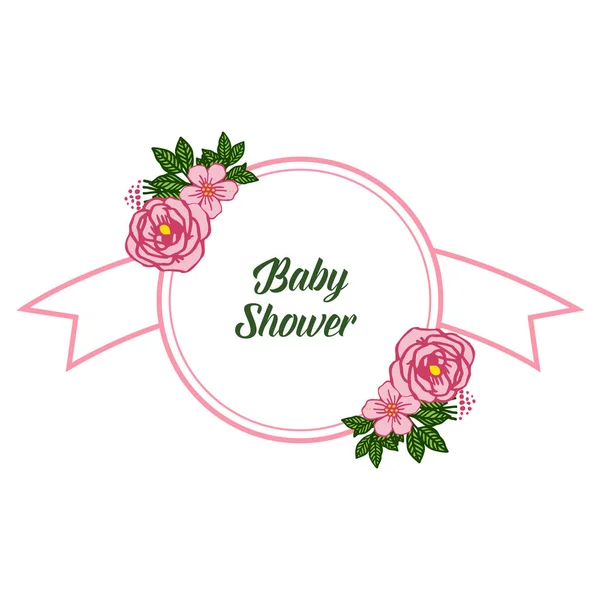 Vector ilustración cartel bebé ducha con marco de flor rosa rosa muy hermosa — Archivo Imágenes Vectoriales