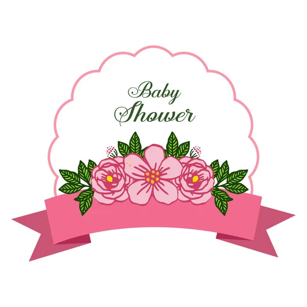 Illustration vectorielle poster bébé douche avec très belle rose rose cadre fleur — Image vectorielle