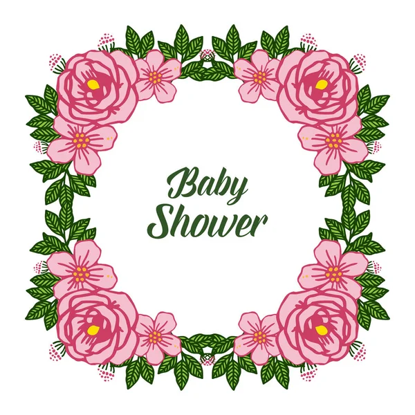 Wektor ilustracja zaproszenie karty Baby Shower z różnych wzór wieniec Róża rama — Wektor stockowy