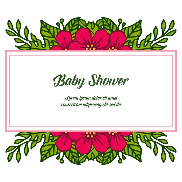 Illustration vectorielle différentes textures cadre fleur rouge pour écrire bébé douche — Image vectorielle