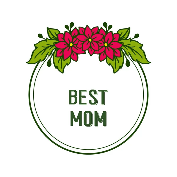 Illustrazione vettoriale migliore mamma con cornici ghirlanda rossa isolato su sfondo bianco — Vettoriale Stock