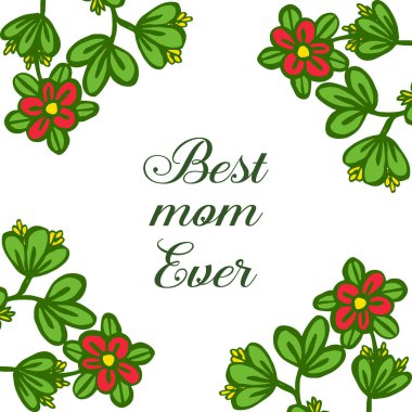 Parlak yeşil yapraklı çiçek çerçevesi için kart en iyi anne Vektör illüstrasyon tasarımı