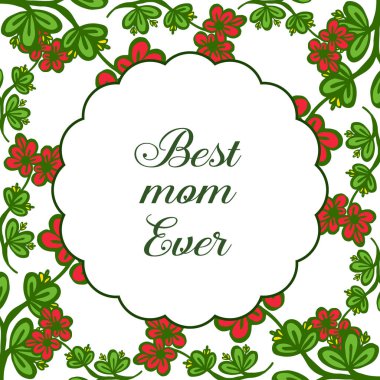 Yeşil yapraklı çiçek çerçeveleri için vektör illüstrasyon davetiye kartı en iyi anne