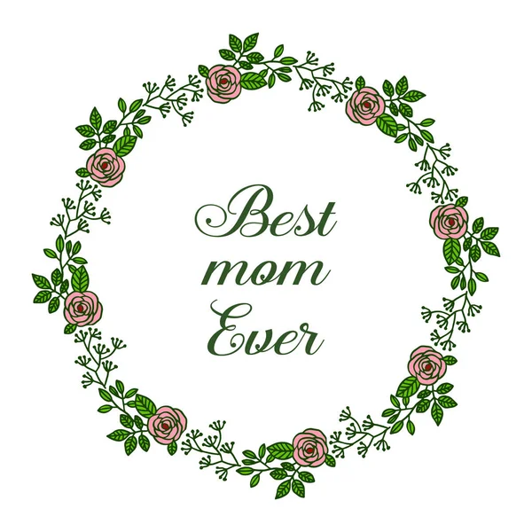 Ilustración vectorial decorativa de la tarjeta mejor mamá para el patrón de arte de marco de flor de rosa — Vector de stock
