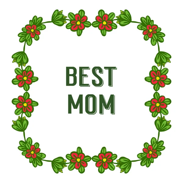 鮮やかな緑色の葉っぱの花枠のためのカードベストママのベクトルイラストデザイン — ストックベクタ