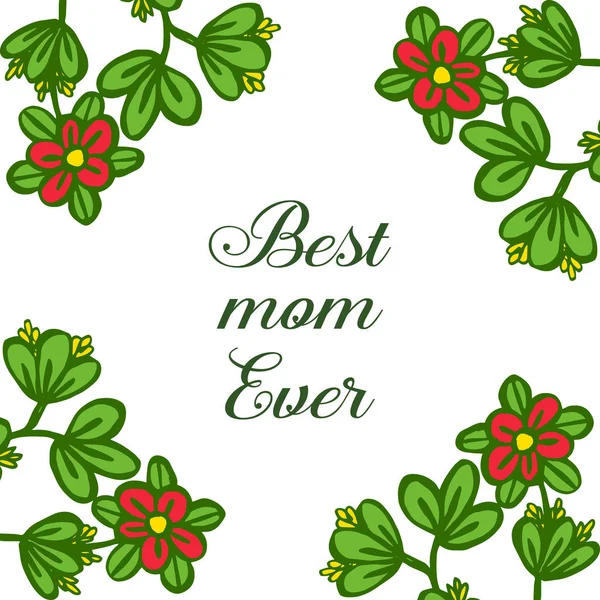 Parlak yeşil yapraklı çiçek çerçevesi için kart en iyi anne Vektör illüstrasyon tasarımı