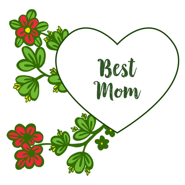 Tarjeta de invitación de ilustración vectorial mejor mamá para marcos de flores de hoja verde — Vector de stock
