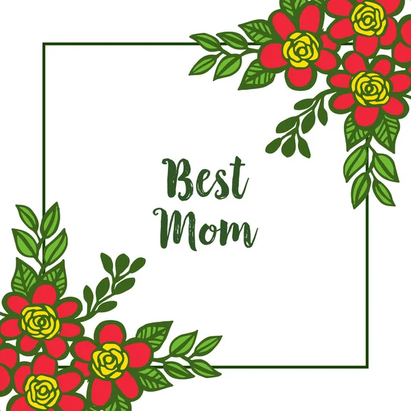 Illustrazione vettoriale cornice di fiori foglia astratta con scheda della migliore mamma — Vettoriale Stock
