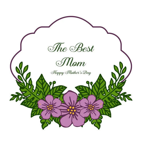 Векторная иллюстрация рамка цветок фиолетовый и листья зеленый для приглашения карты лучшей мамы — стоковый вектор