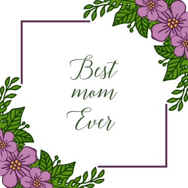 Vektör illüstrasyon çeşitli mor çelenk çerçeveleri en iyi anne harfleri için çiçek
