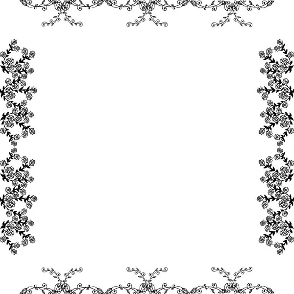Diseño de ilustración vectorial moderno con elegante marco de flores blanco negro — Vector de stock