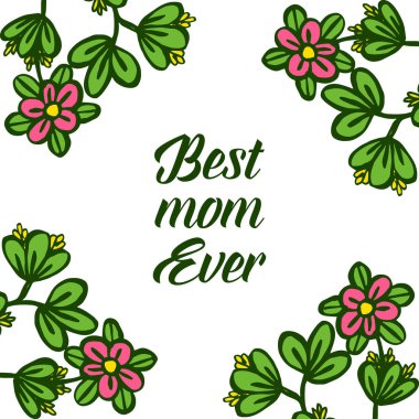Vektör illüstrasyon mektup yeşil yapraklı çiçek çerçeve desen sanatı ile en iyi anne