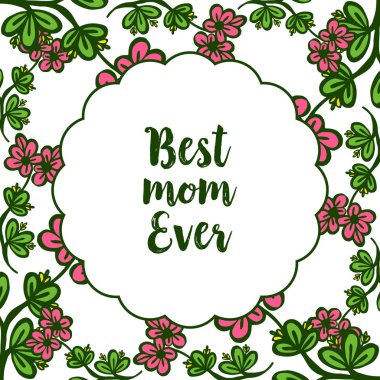 Vektör illüstrasyon afiş çok güzel yeşil yapraklı çelenk çerçeve ile en iyi anne