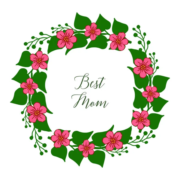 Ilustración vectorial mejor mamá con marcos de flores de hoja aislados sobre fondo blanco — Vector de stock