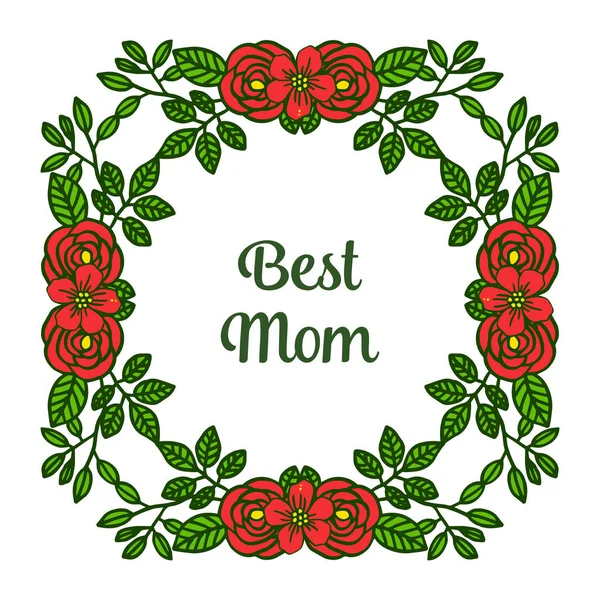 Estilo de ilustración vectorial de la tarjeta mejor mamá con marco de corona de rosa patrón — Vector de stock