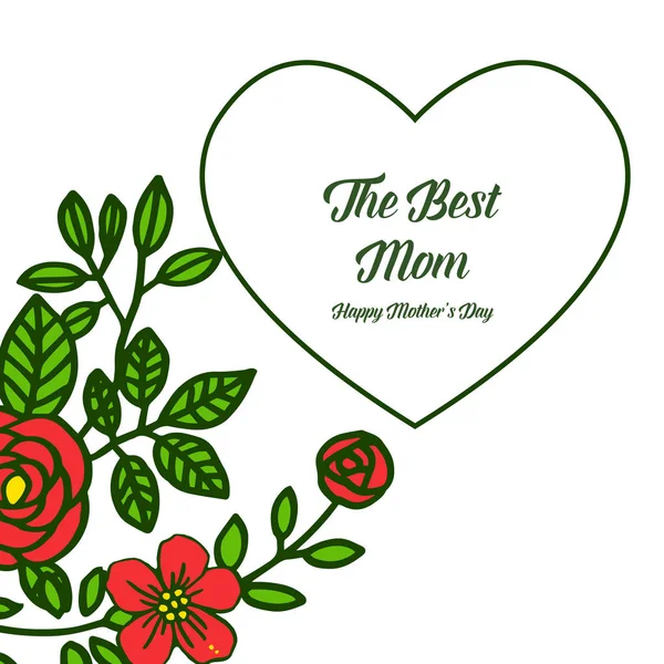 Ilustración vectorial decorativa de la tarjeta mejor mamá con marco de flor naranja brillante — Vector de stock