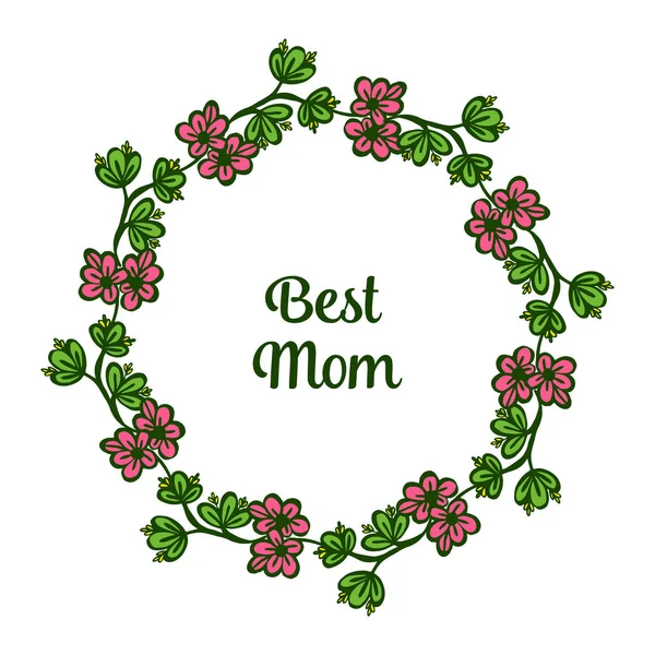 Bannière d'illustration vectorielle meilleure maman avec très beau cadre de couronne feuillue verte — Image vectorielle