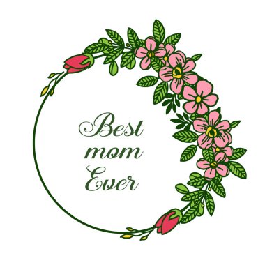 Vektör illüstrasyon en iyi anne dekoratif kart için çeşitli parlak pembe çelenk çerçeve