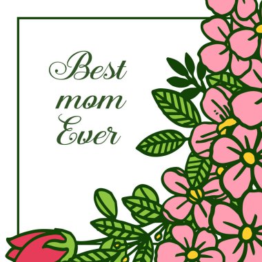 Vektör illüstrasyon en iyi anne davetiye kartı için sevimli yaprak çiçek çerçeve çeşitli