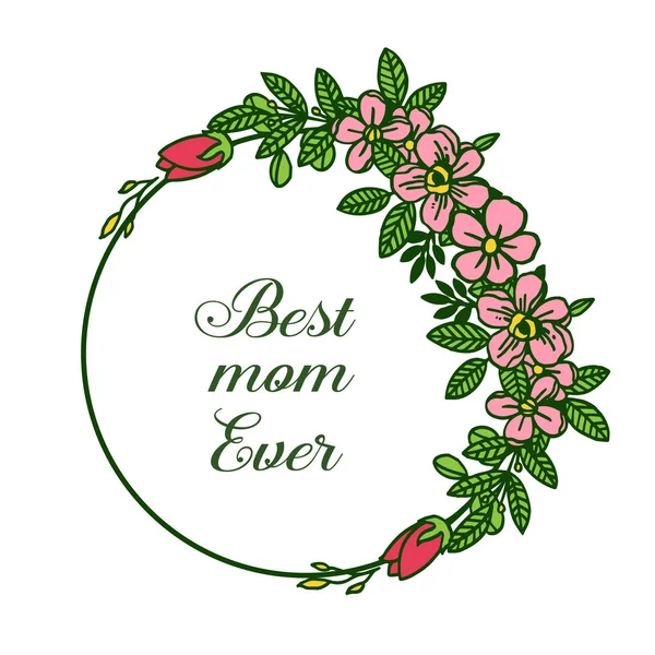 Vektör illüstrasyon en iyi anne dekoratif kart için çeşitli parlak pembe çelenk çerçeve