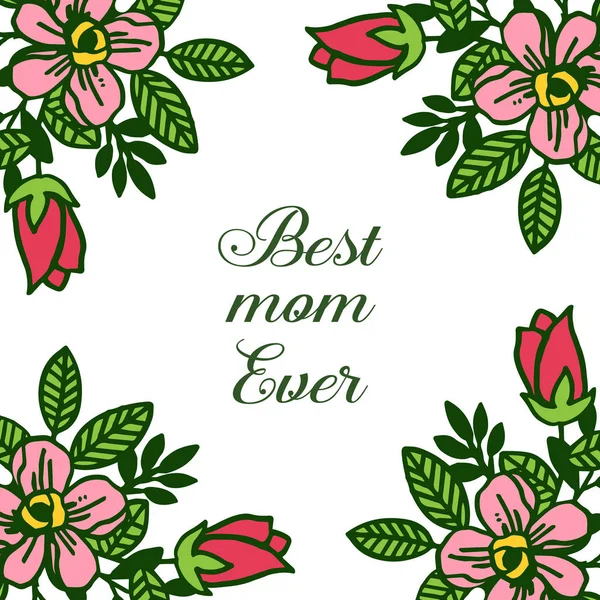 Illustration vectorielle vert fleurs feuillues cadres fleurissent pour la carte de conception de la meilleure maman — Image vectorielle
