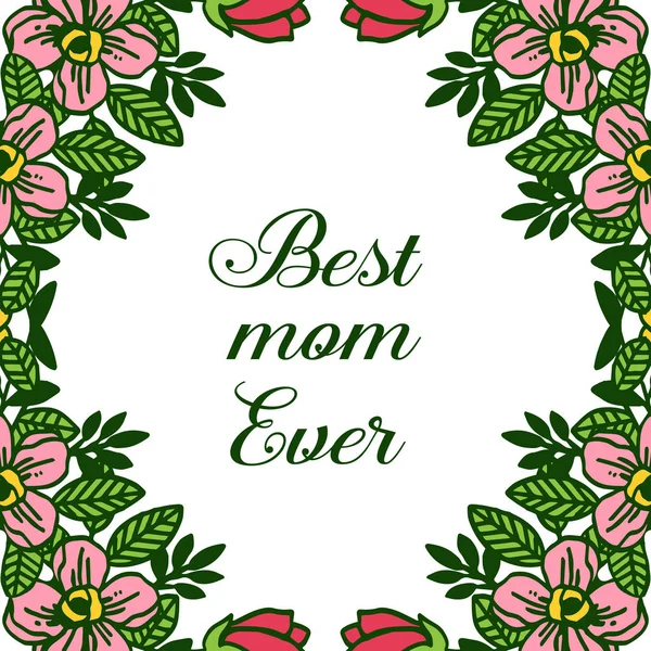 Ilustración vectorial mejor mamá con marcos de flores de hojas aisladas sobre fondo blanco — Vector de stock
