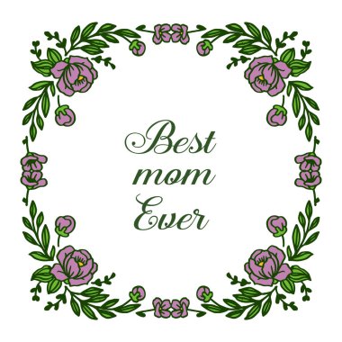 Parlak mor çiçek çerçeve ile kart en iyi anne Vektör illüstrasyon dekoratif