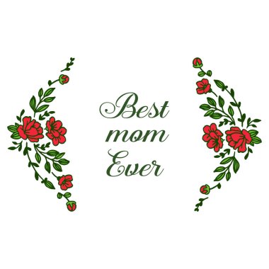 Vektör illüstrasyon davetiye kartı sevimli kırmızı çelenk çerçeve ile en iyi anne