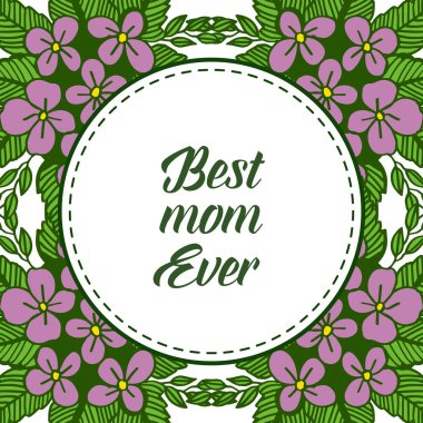 Vektör illüstrasyon en iyi anne yazmak için çeşitli doku mor çiçek çerçeve