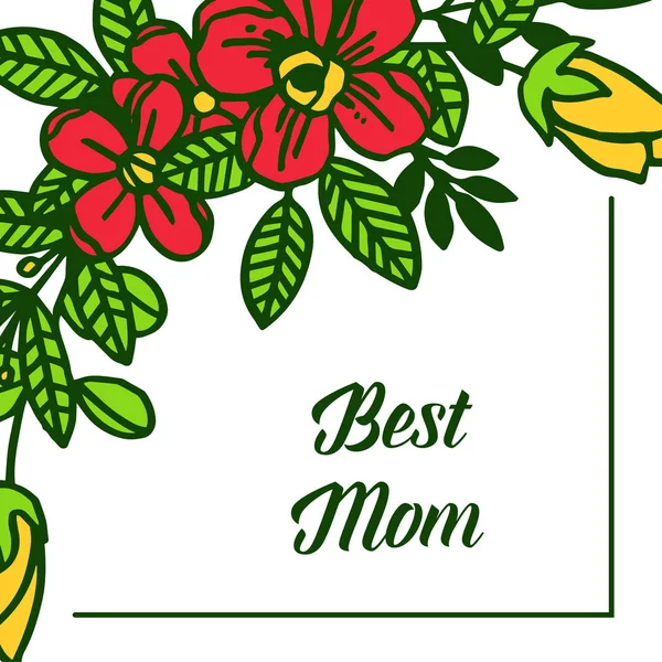 Tarjeta de ilustración vectorial mejor mamá con varios patrón colorido marco de flores — Vector de stock