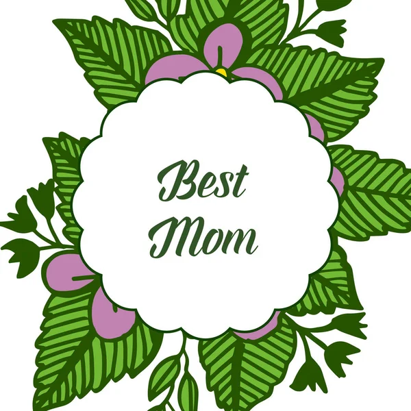 Estilo de ilustración vectorial de la tarjeta mejor mamá con varios de flores de marco de flores púrpura — Vector de stock