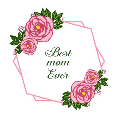 Vektör illüstrasyon en iyi anne davetiye kartı için çeşitli güzellik pembe gül çiçek çerçeveleri