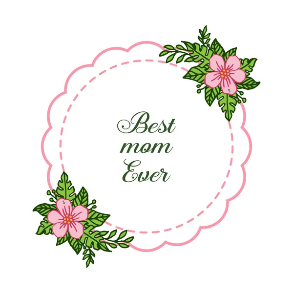 Corona de marco de ilustración vectorial rosa y hojas verdes para la tarjeta de forma de la mejor mamá — Vector de stock