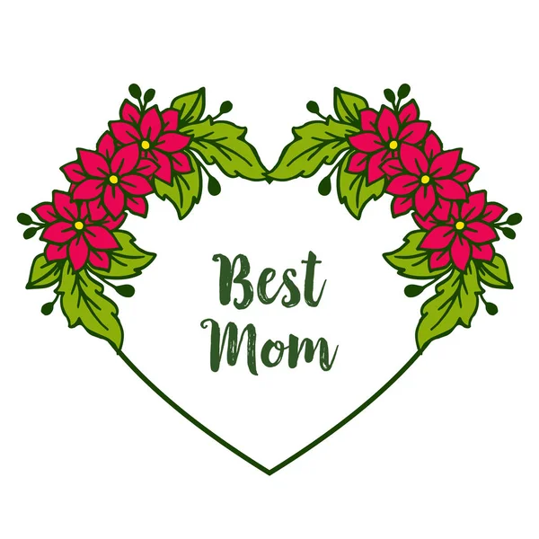 Vector illustration best mom for red wreath frames isolated on white backdrop — Stock Vector