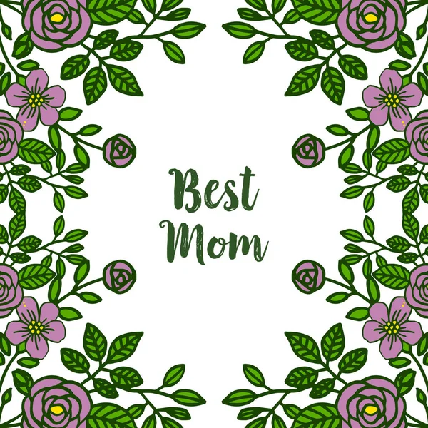 Vector ilustración cartel mejor mamá para muy hermoso marco de flores púrpura — Vector de stock