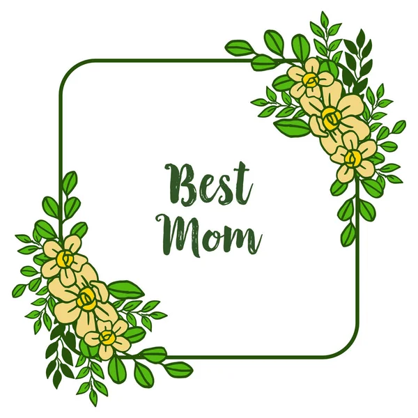 Vector ilustración tarjeta de felicitación mejor mamá para la belleza marco de flores amarillo — Vector de stock