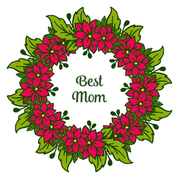 Ilustración vectorial multitud de marco de bouqet rojo con tarjeta de estilo de mejor mamá — Vector de stock