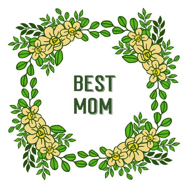 Vector ilustración tarjeta de felicitación mejor mamá para la belleza marco de flores amarillo — Vector de stock